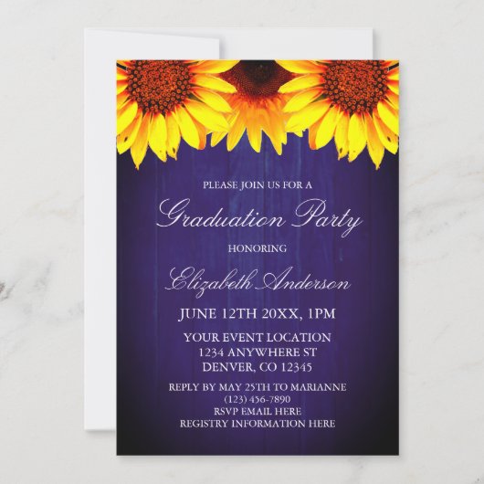 Sunflower Rustic Wood Graduation Party Kaart (Voorkant)