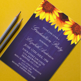 Sunflower Rustic Wood Graduation Party Kaart