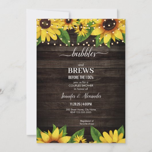 Sunflower Rustic Wood String Engagement Party Kaart (Voorkant)