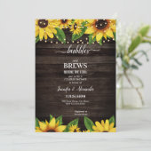 Sunflower Rustic Wood String Engagement Party Kaart (Staand voorkant)