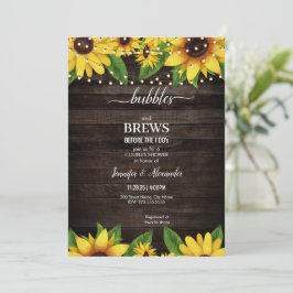 Sunflower Rustic Wood String Engagement Party Kaart
