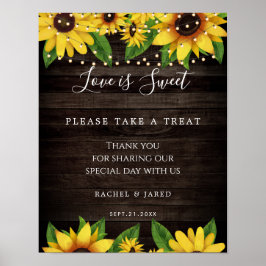 Sunflower Rustic Wood String Lights Wedding Favors Poster
