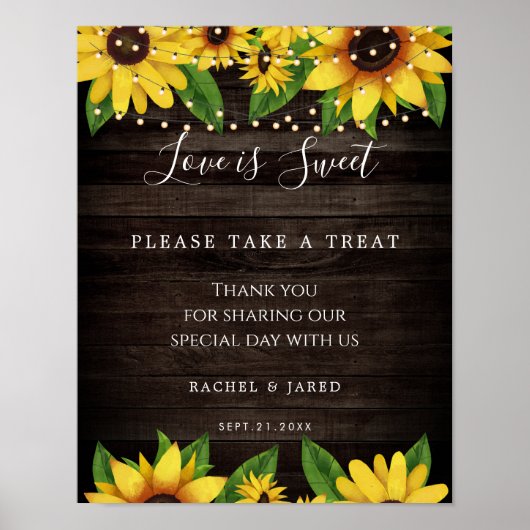 Sunflower Rustic Wood String Lights Wedding Favors Poster (Voorkant)