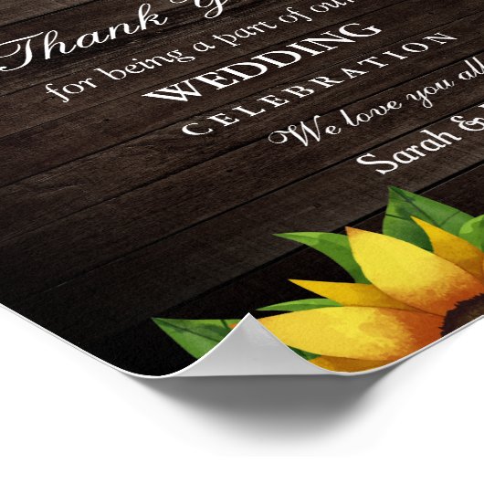 Sunflower Rustic Wood String Lights Wedding Favors Poster (Hoek)