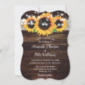 Sunflower Rustic Wood String Lights Wedding Kaart (Voorkant)