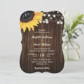 Sunflower Rustic Wood String Lights Wedding Kaart (Staand voorkant)