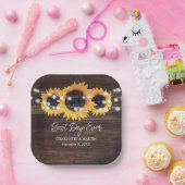 Sunflower Rustic Wood String Lights Wedding Papieren Bordje (Feest)