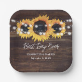 Sunflower Rustic Wood String Lights Wedding Papieren Bordje (Voorkant)