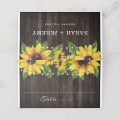 Sunflower Rustic Wood String Lights Wedding Plaatskaartje (Buitenkant ongevouwen)