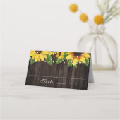 Sunflower Rustic Wood String Lights Wedding Plaatskaartje (Voorkant)