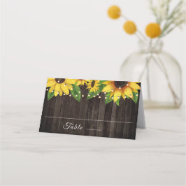 Sunflower Rustic Wood String Lights Wedding Plaatskaartje