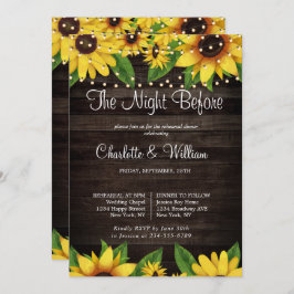 Sunflower Rustic Wood String Rehearsal Dinner Kaart