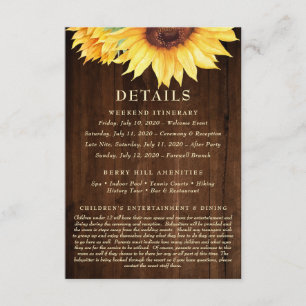 Sunflower Rustic Wood Waterverf Weekend Details Informatiekaartje