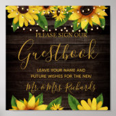 Sunflower Rustic Wood Wedding Guestbook Poster (Voorkant)