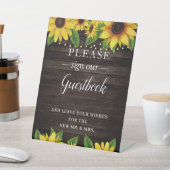 Sunflower Rustic Wood Wedding Guestbook Reclamebord Met Voetstuk (Insitu)