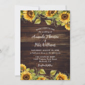 Sunflower Rustic Wood Wedding Kaart (Voorkant)
