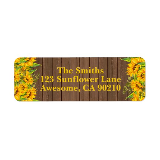 Sunflower Rustic Wood Wedding Return Label (Voorkant)