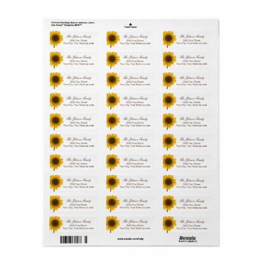 Sunflower rustiek retouradres etiket (Full Sheet)