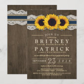 Sunflower rustieke blauwe verlovingsfeestuitnodigi kaart (Voorkant / Achterkant)