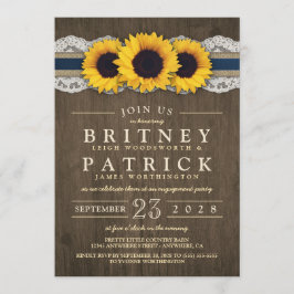 Sunflower rustieke blauwe verlovingsfeestuitnodigi kaart