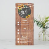 Sunflower rustieke String Lights Bruiloft Menu (Staand voorkant)