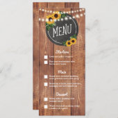 Sunflower rustieke String Lights Bruiloft Menu (Voorkant / Achterkant)