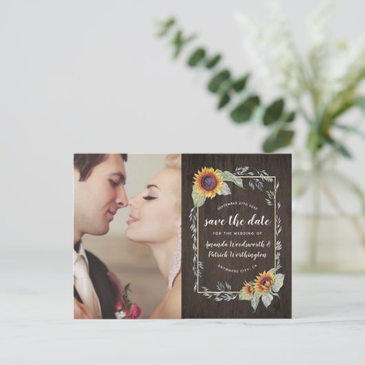 Sunflower rustieke Waterverf Bewaar de datumkaarte Aankondigingskaart (Staand voorkant)