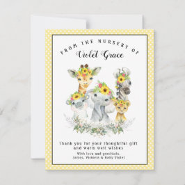 Sunflower Safari Baby shower Dank u kaarten