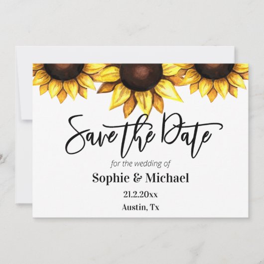 Sunflower Save the Date Floral Wedding Aankondiging (Voorkant)