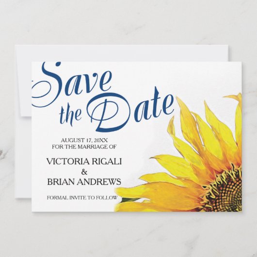 Sunflower Save the Date ~ Navy Blue Yellow (Voorkant)
