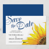 Sunflower Save the Date ~ Navy Blue Yellow (Voorkant / Achterkant)