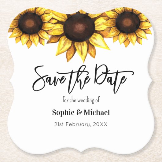 Sunflower Save the Date Wedding Kartonnen Onderzetters (Voorkant)