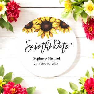 Sunflower Save the Date Wedding Ronde Kartonnen Onderzetter