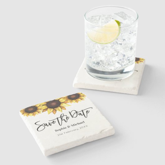 Sunflower Save the Date Wedding Rustic Stenen Onderzetter (Zijkant)