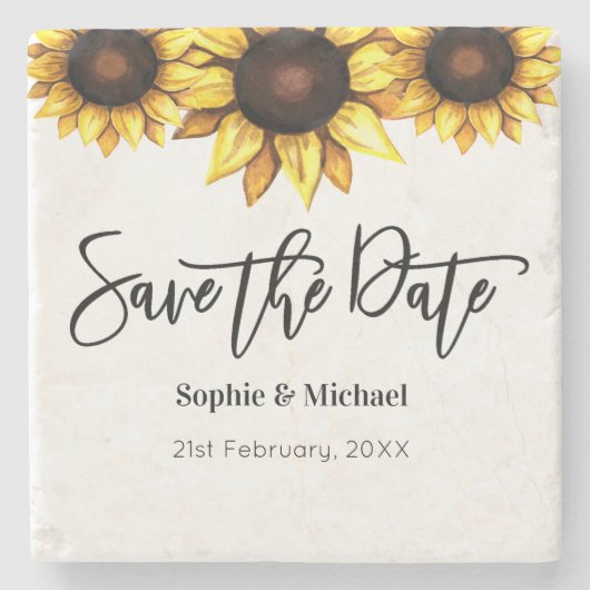 Sunflower Save the Date Wedding Rustic Stenen Onderzetter (Voorkant)