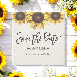 Sunflower Save the Date Wedding Rustic Stenen Onderzetter