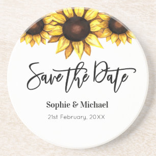Sunflower Save the Date Wedding Zandsteen Onderzetter