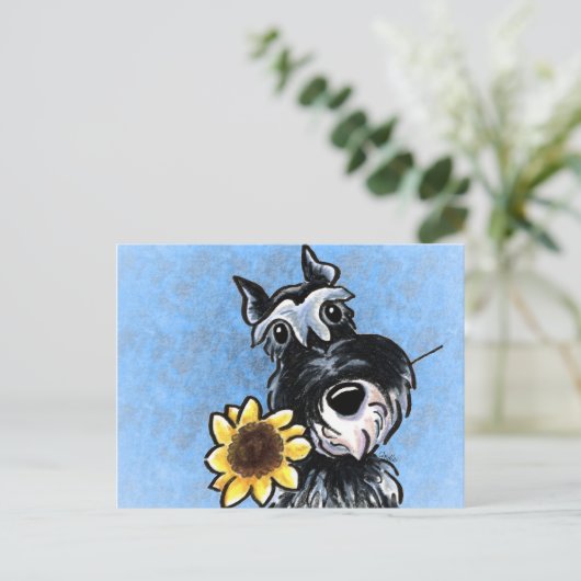Sunflower Schnauzer Off-Leash Art™ Briefkaart (Staand voorkant)