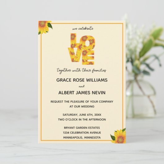 Sunflower Simple Elegant LOVE Weddenschap Kaart (Staand voorkant)