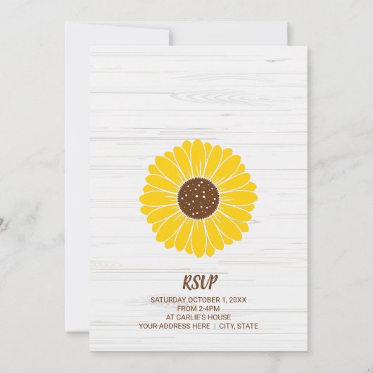 Sunflower Simple Girls First Birthday Invitation Kaart (Achterkant)