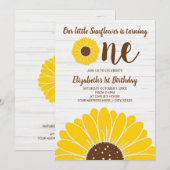 Sunflower Simple Girls First Birthday Invitation Kaart (Voorkant / Achterkant)