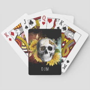 Sunflower Skull Monogram Pokerkaarten