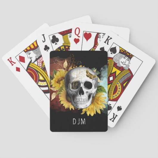 Sunflower Skull Monogram Pokerkaarten (Achterkant)