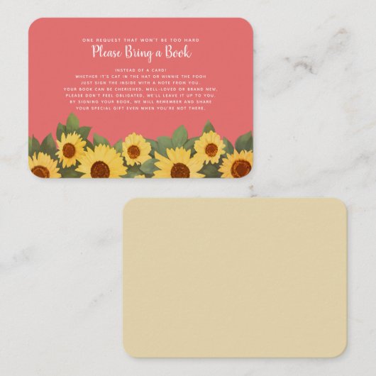 Sunflower Spring Baby shower Neem een boek mee Visitekaartje (Voorkant / Achterkant)