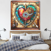 Sunflower Stained Glass Heart Steampunk Series Canvas Afdruk (Insitu (Slaapkamer))