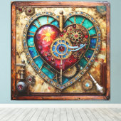 Sunflower Stained Glass Heart Steampunk Series Canvas Afdruk (Insitu (Houten vloer))