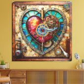 Sunflower Stained Glass Heart Steampunk Series Canvas Afdruk (Insitu (Woonkamer))
