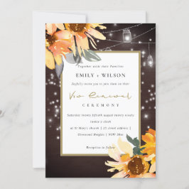 SUNFLOWER STARRY MASON JAR WOOD VOW RENEWAL INVITE BEDANKKAART