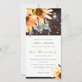 SUNFLOWER STARRY MASON JAR WOOD VOW RENEWAL INVITE BEDANKKAART