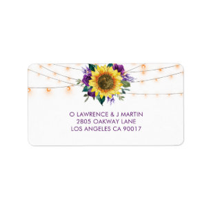 Sunflower String Light Paars Wedding RSVP-adres Etiket